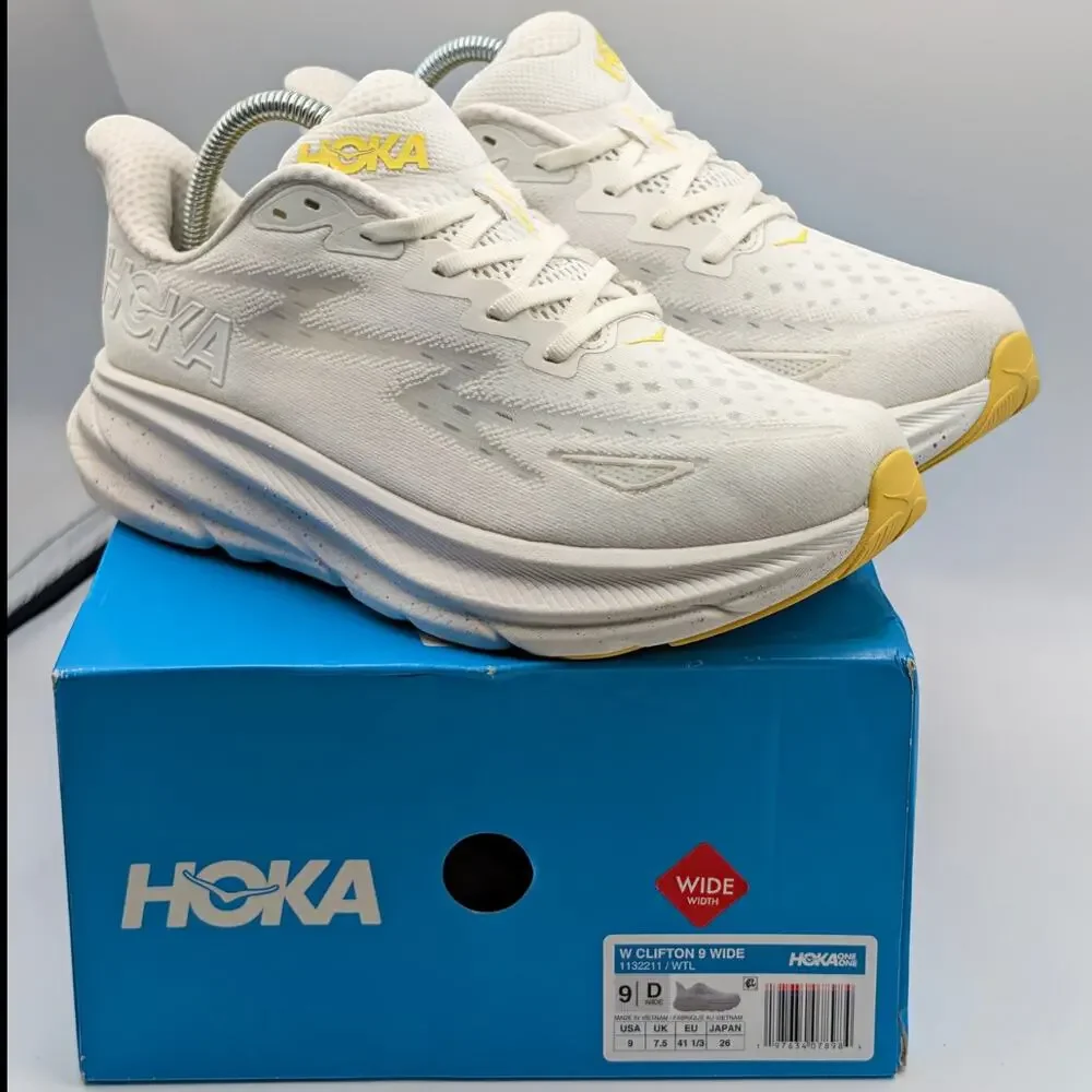 Hoka One One Clifton 9 Wide White Lemonade Womens 9D UK 7.5 Running Shoes